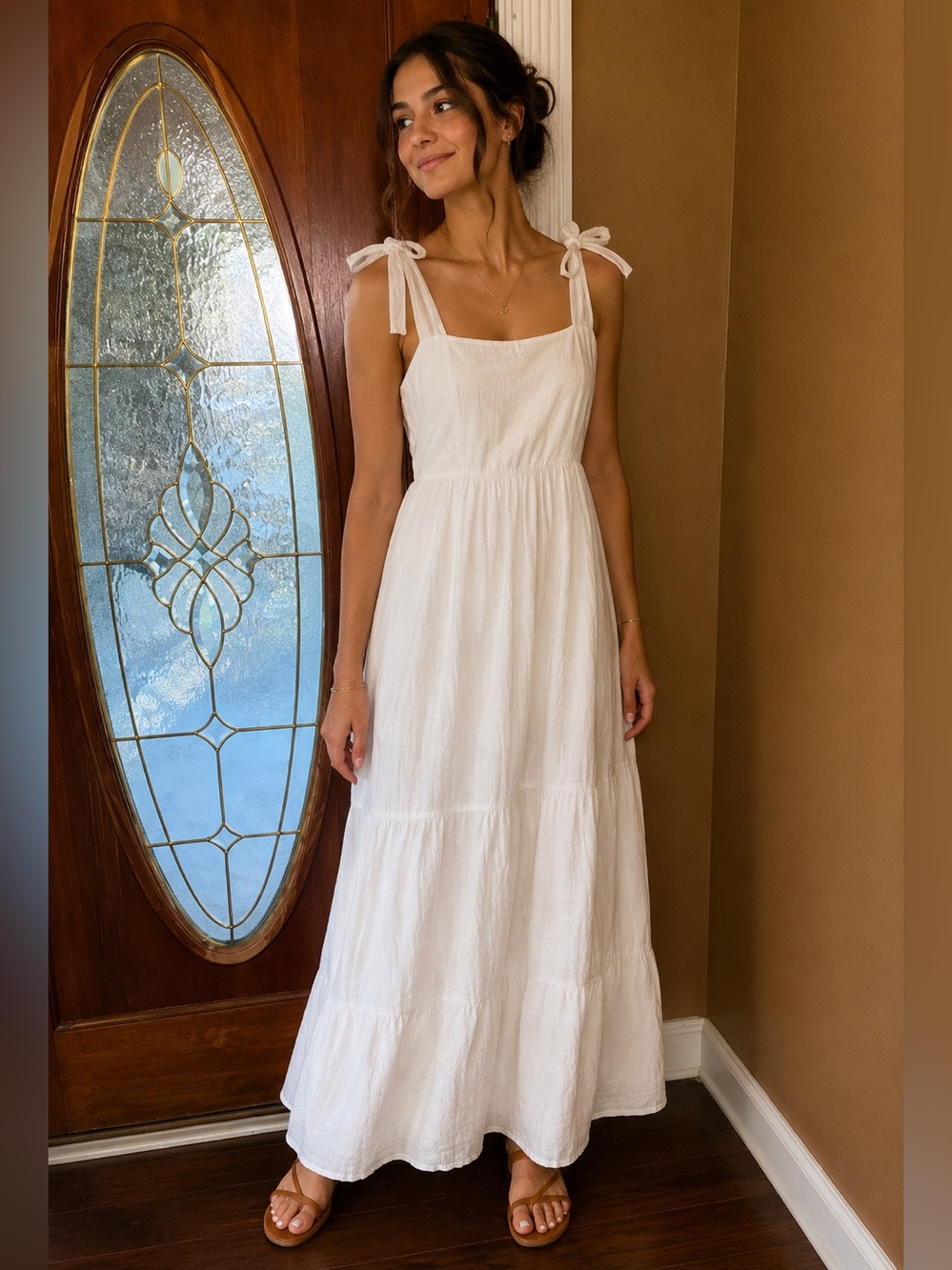 NWT MELISSA ODABASH White Tie-Shoulder Maxi Sundress